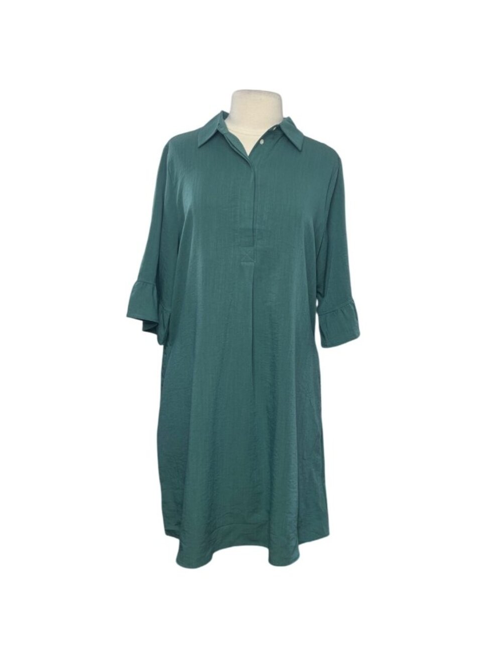 Huhot Shirt Dress Womens XL Green New 3/4 Sleeve Casual